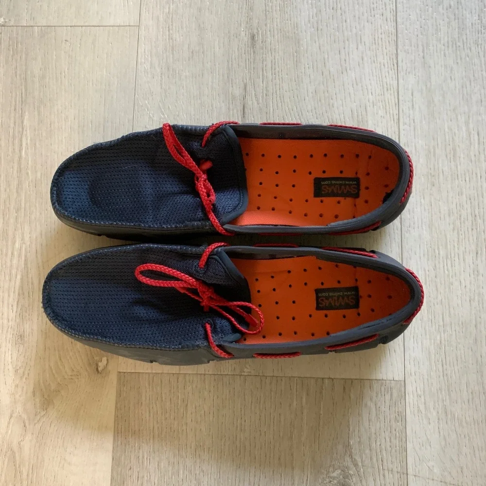 Swims Mens Braided Lace Loafer Navy Blue Red Rubber Mesh Boat Shoes Size 9